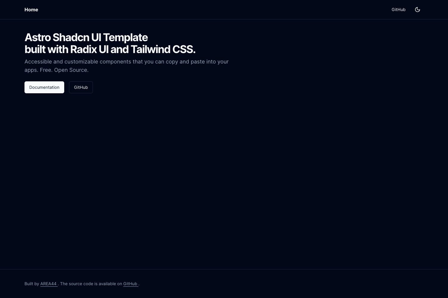 Screenshot of Astro Shadcn Ui Template