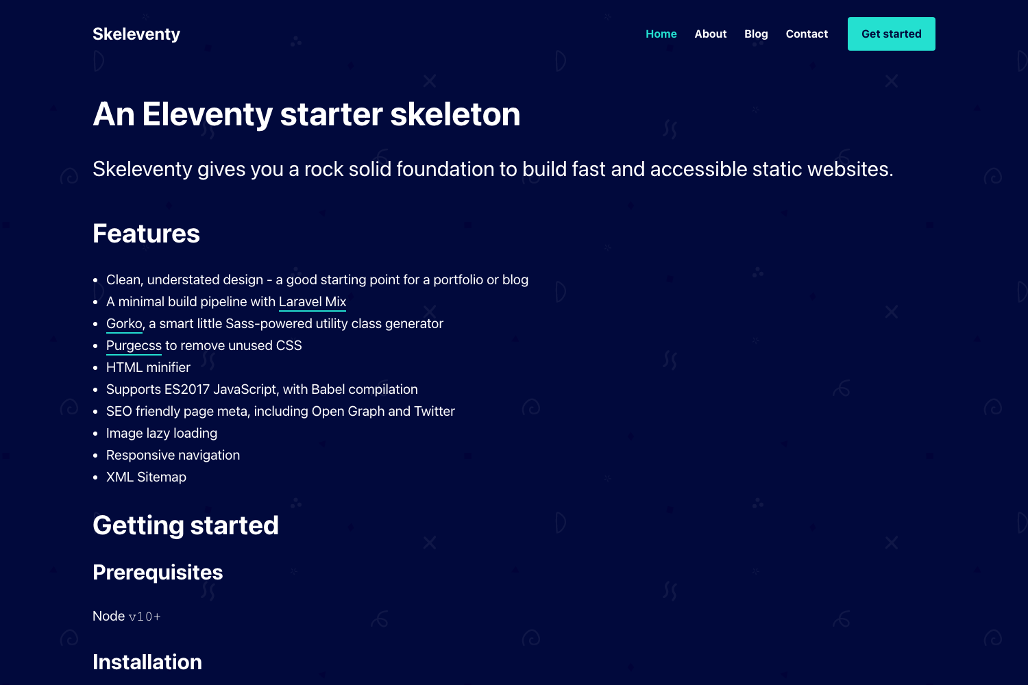 Screenshot of Skeleventy