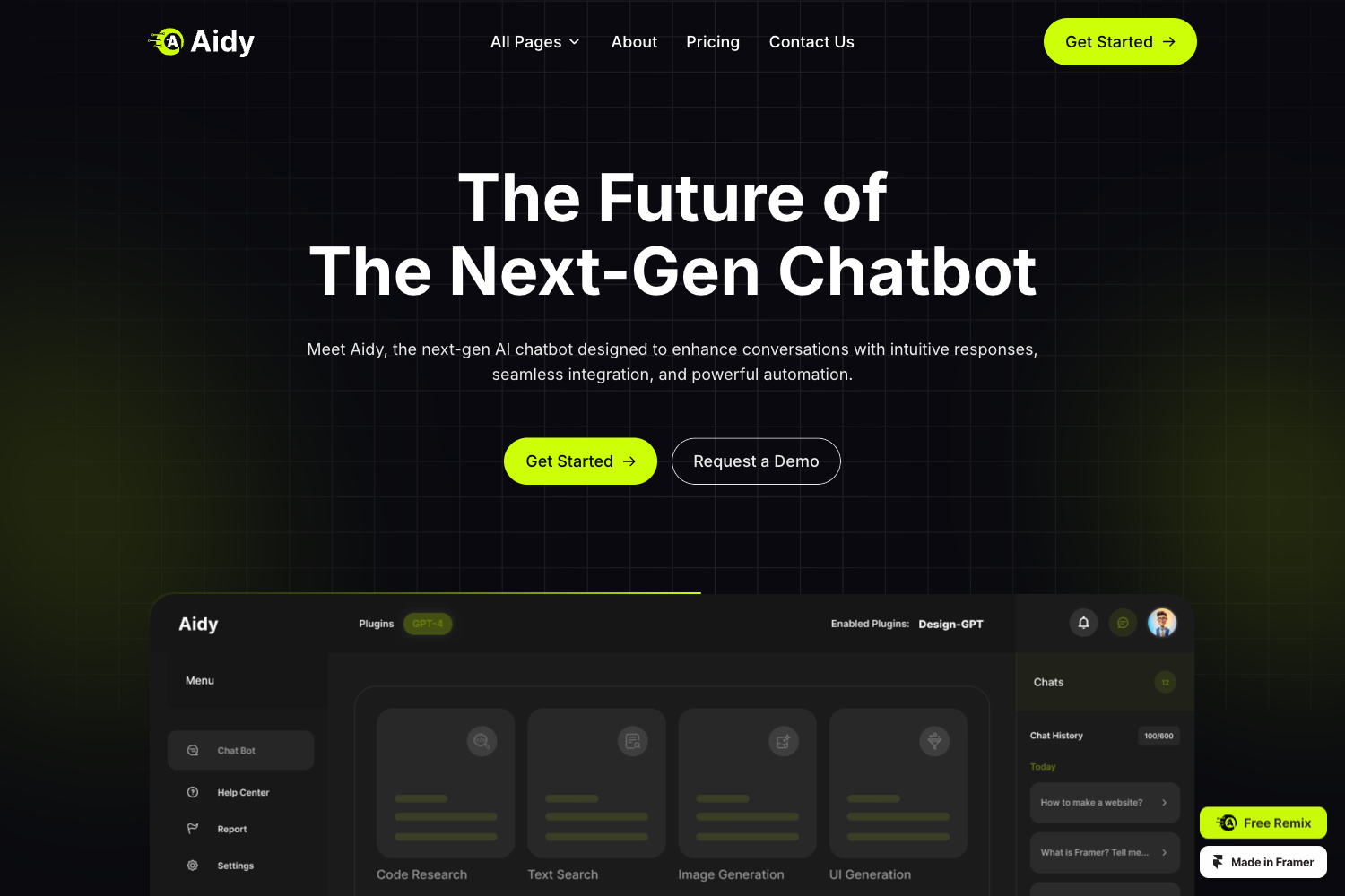 Screenshot of Aidy — AI Chatbot Template