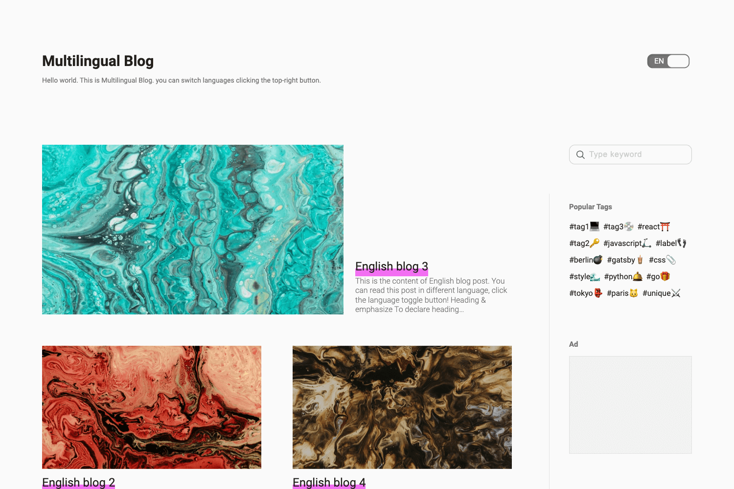 Screenshot of Gatsby Multilingual Blog