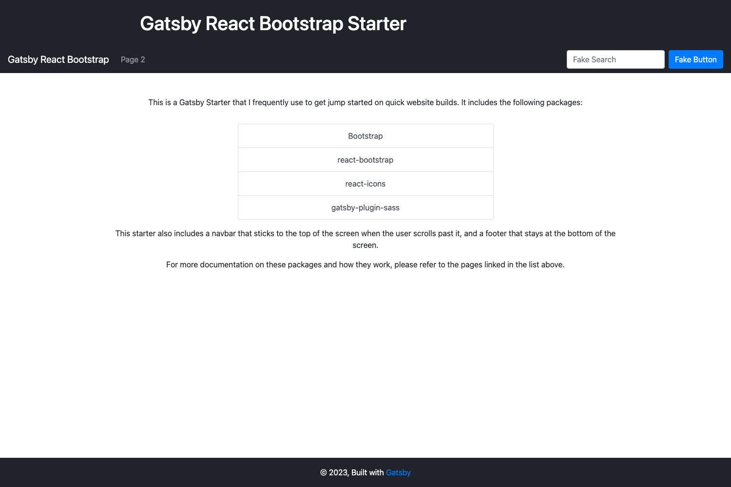 Screenshot of Gatsby React Bootstrap Starter