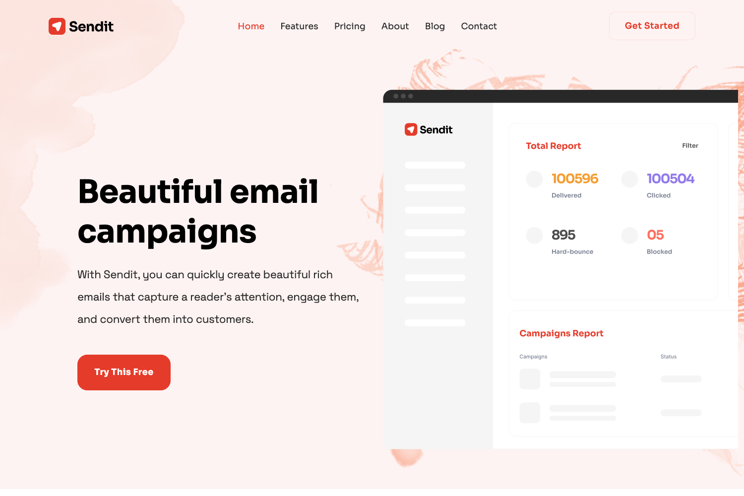 Screenshot of Sendit Gatsby Template