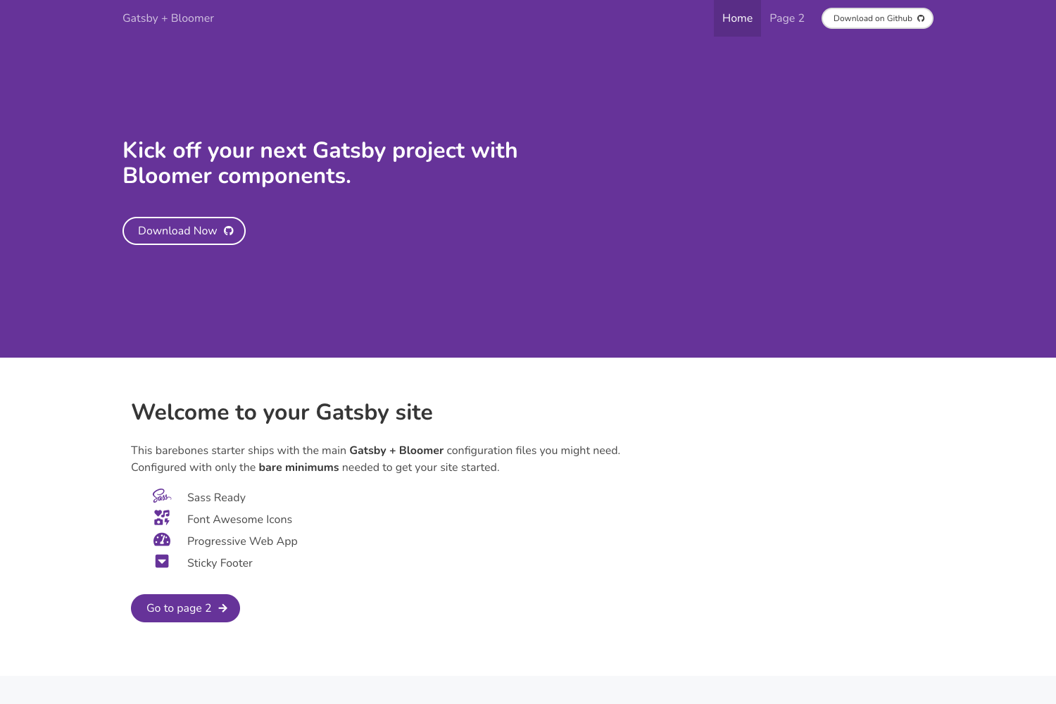 Screenshot of Gatsby Starter Bloomer