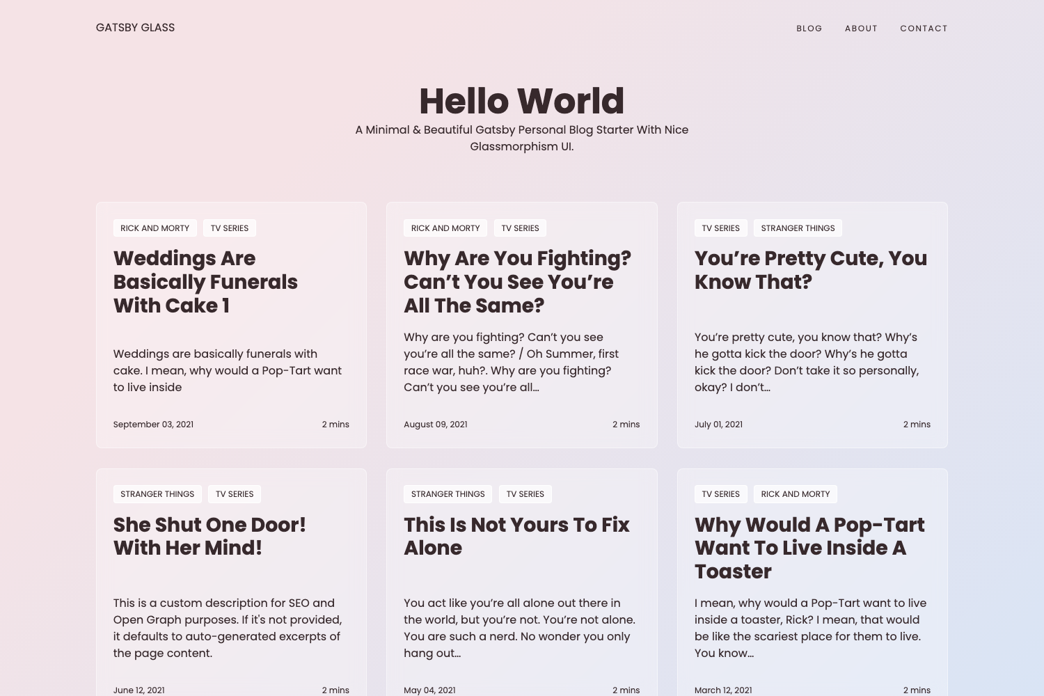 Screenshot of Gatsby Starter Glass