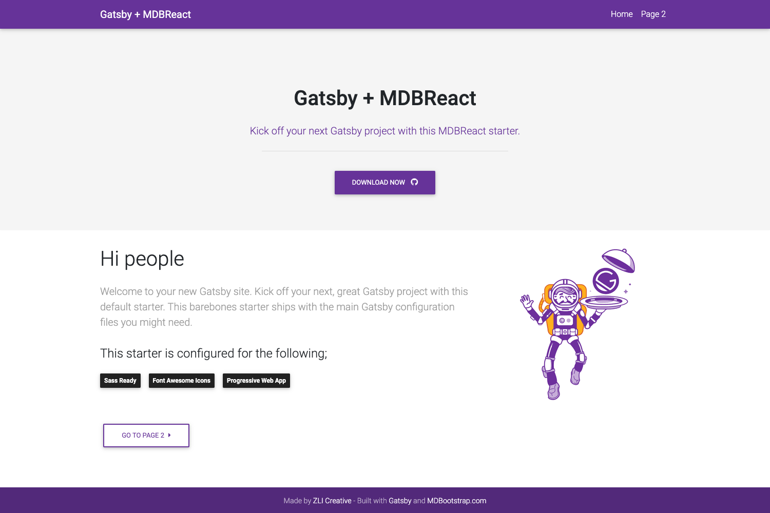 Screenshot of Gatsby Starter Mdbreact