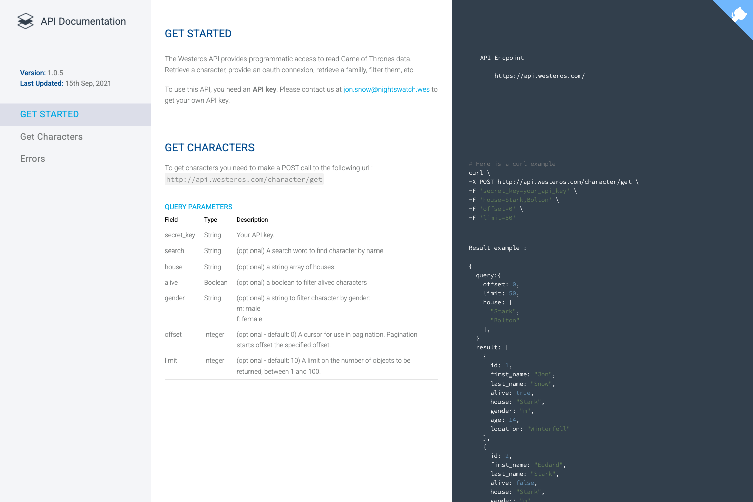 Screenshot of API Documentation HTML Template