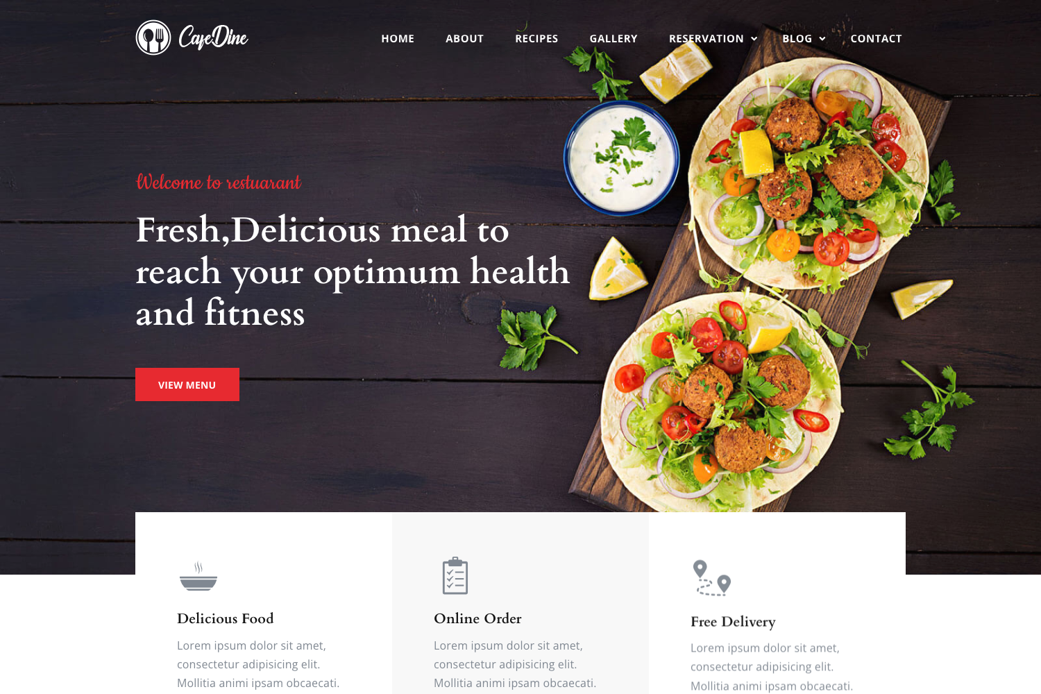 Screenshot of Cafedine Bootstrap