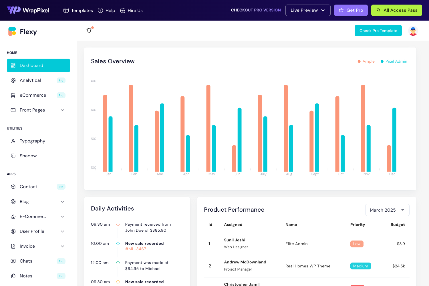Screenshot of Flexy free VueJs Admin Template