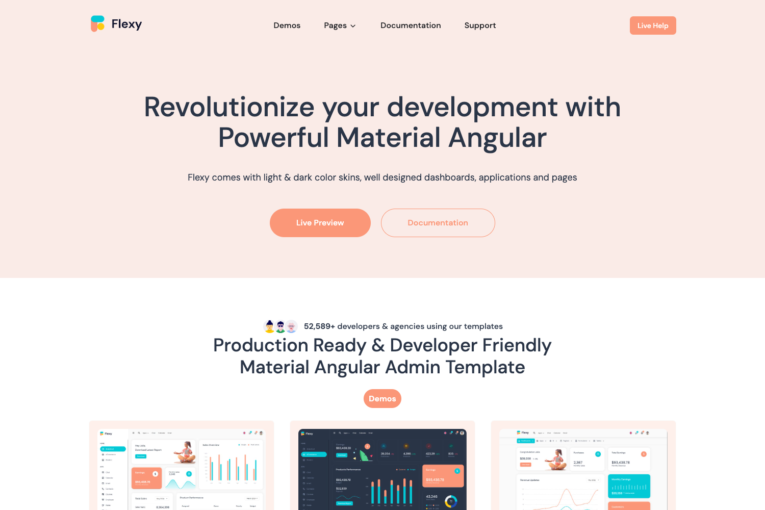 Screenshot of Flexy Material Angular Template