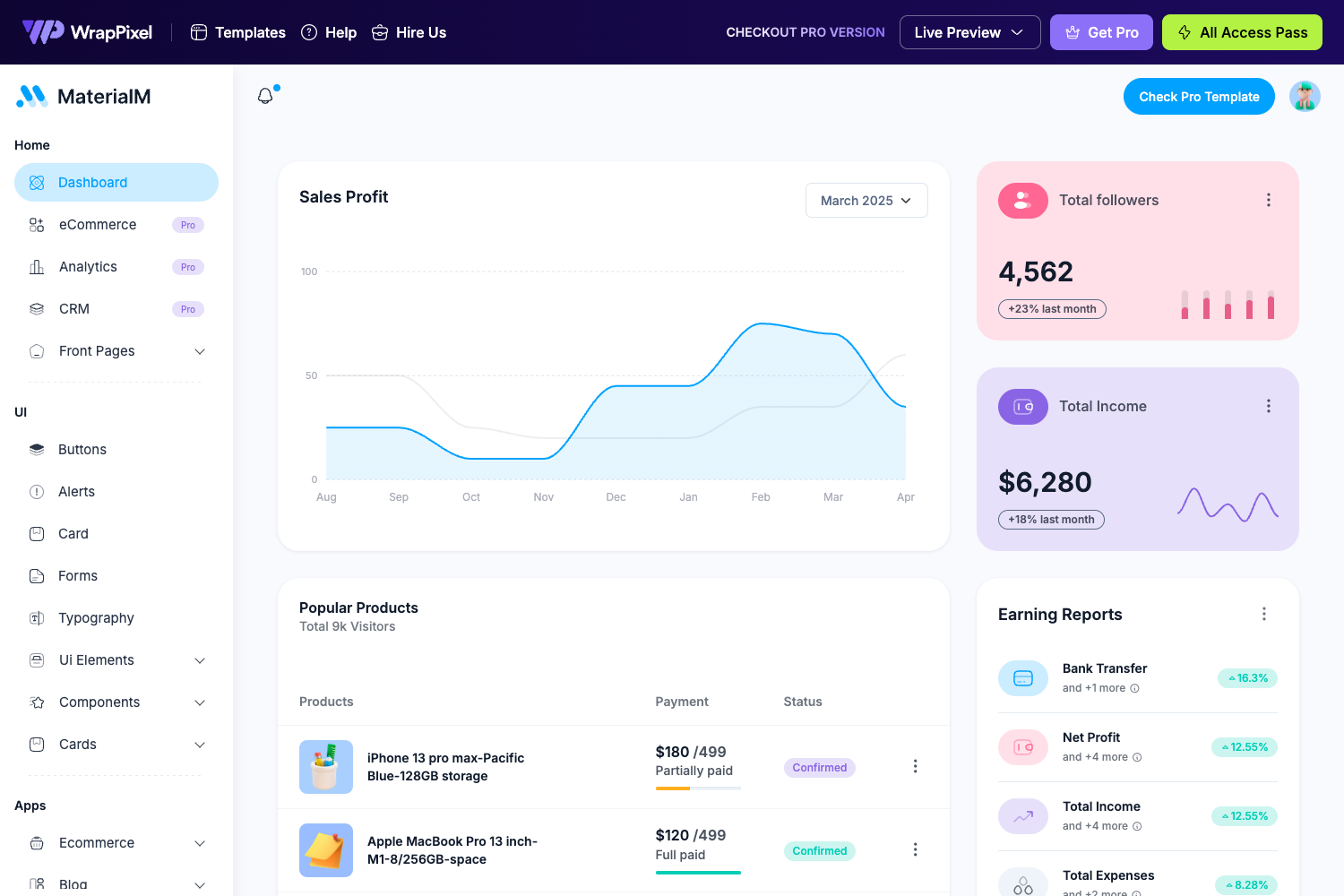 Screenshot of MaterialM Free Bootstrap Admin