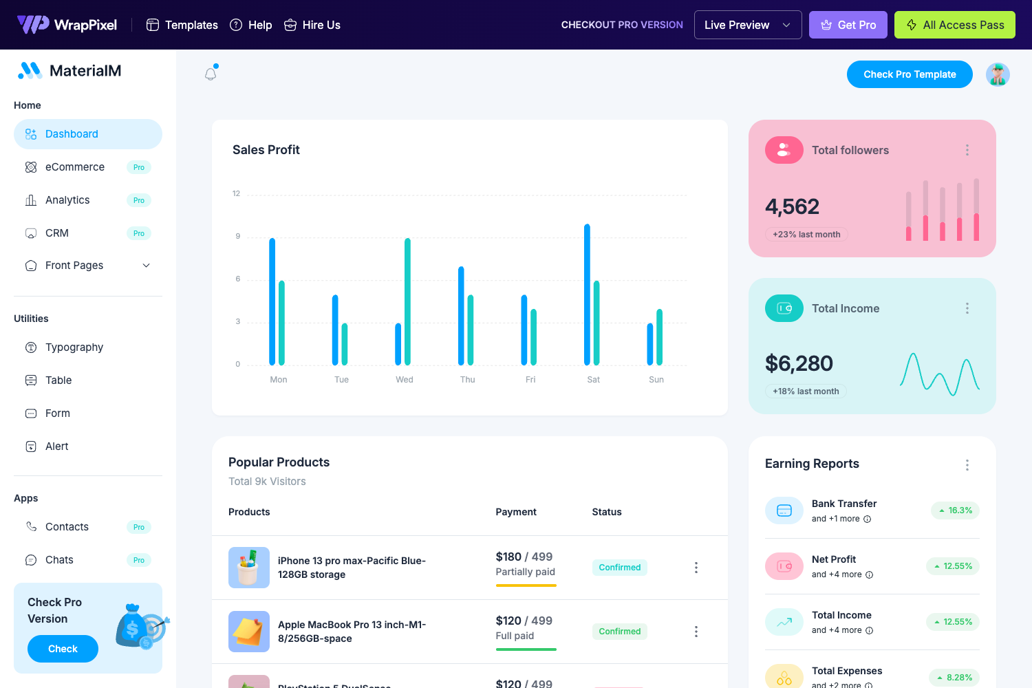 Screenshot of MaterialM Free Tailwind React Admin Template