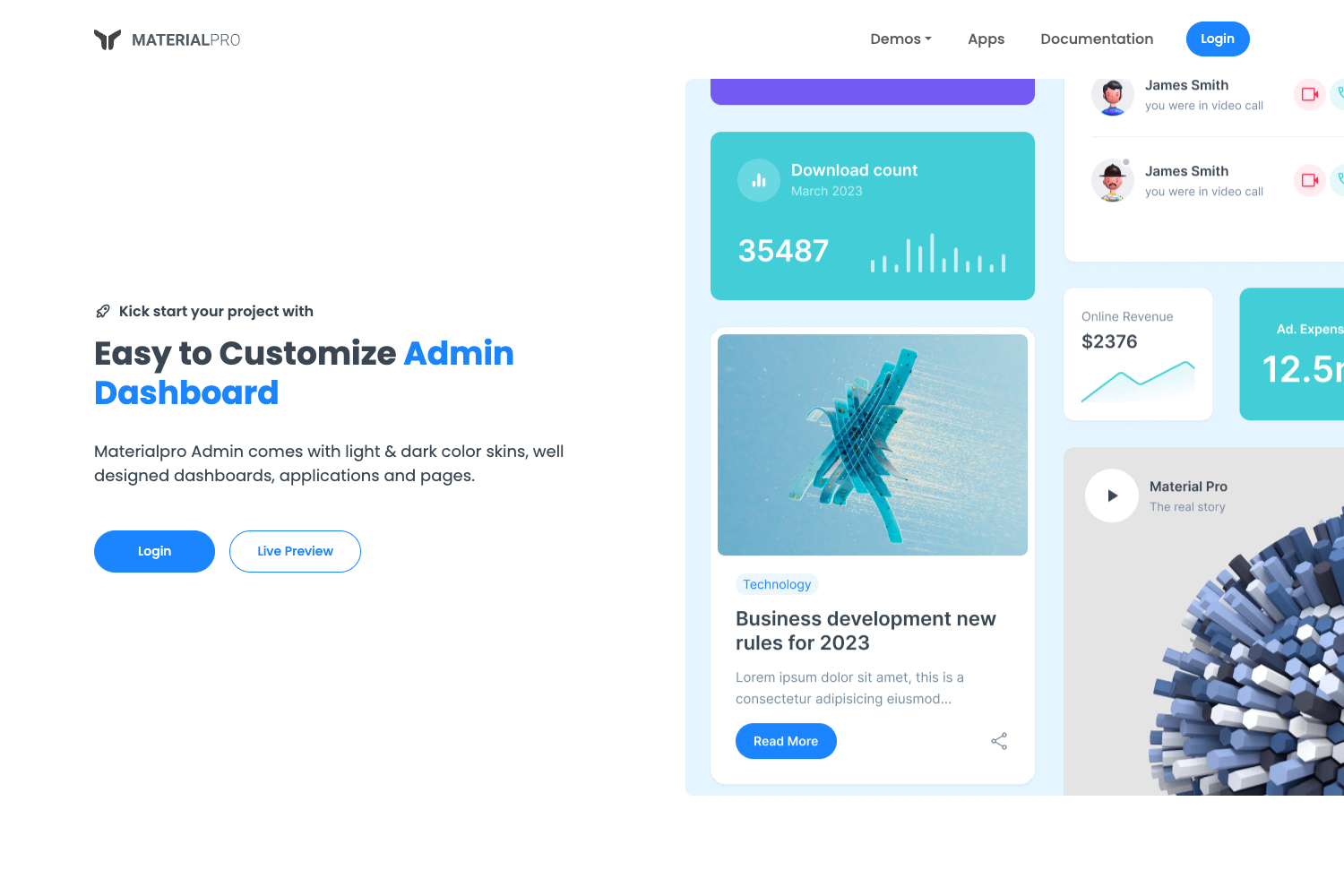 Screenshot of MaterialPro Bootstrap Admin Template