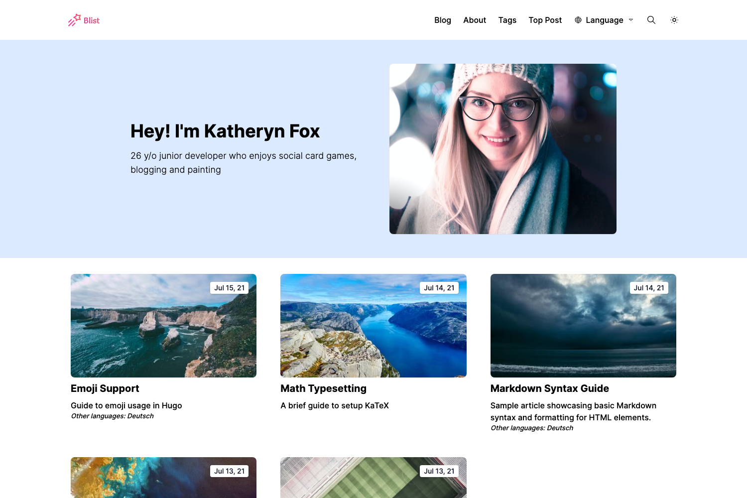 Screenshot of Blist Hugo Theme