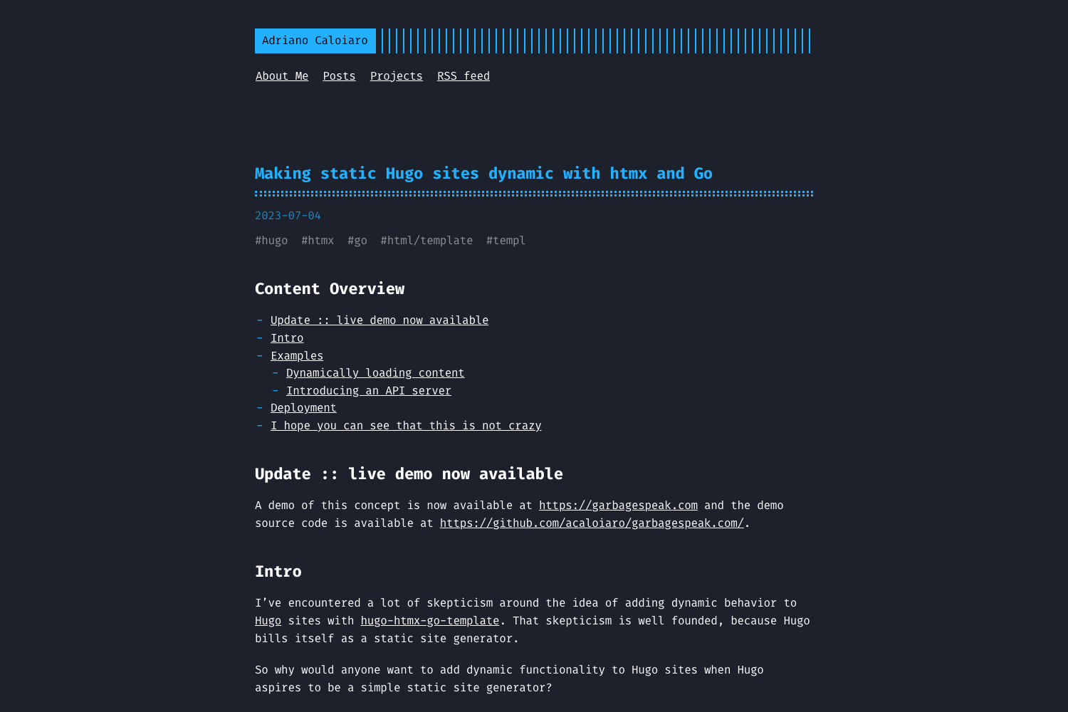 Screenshot of Hugo Htmx Go Template