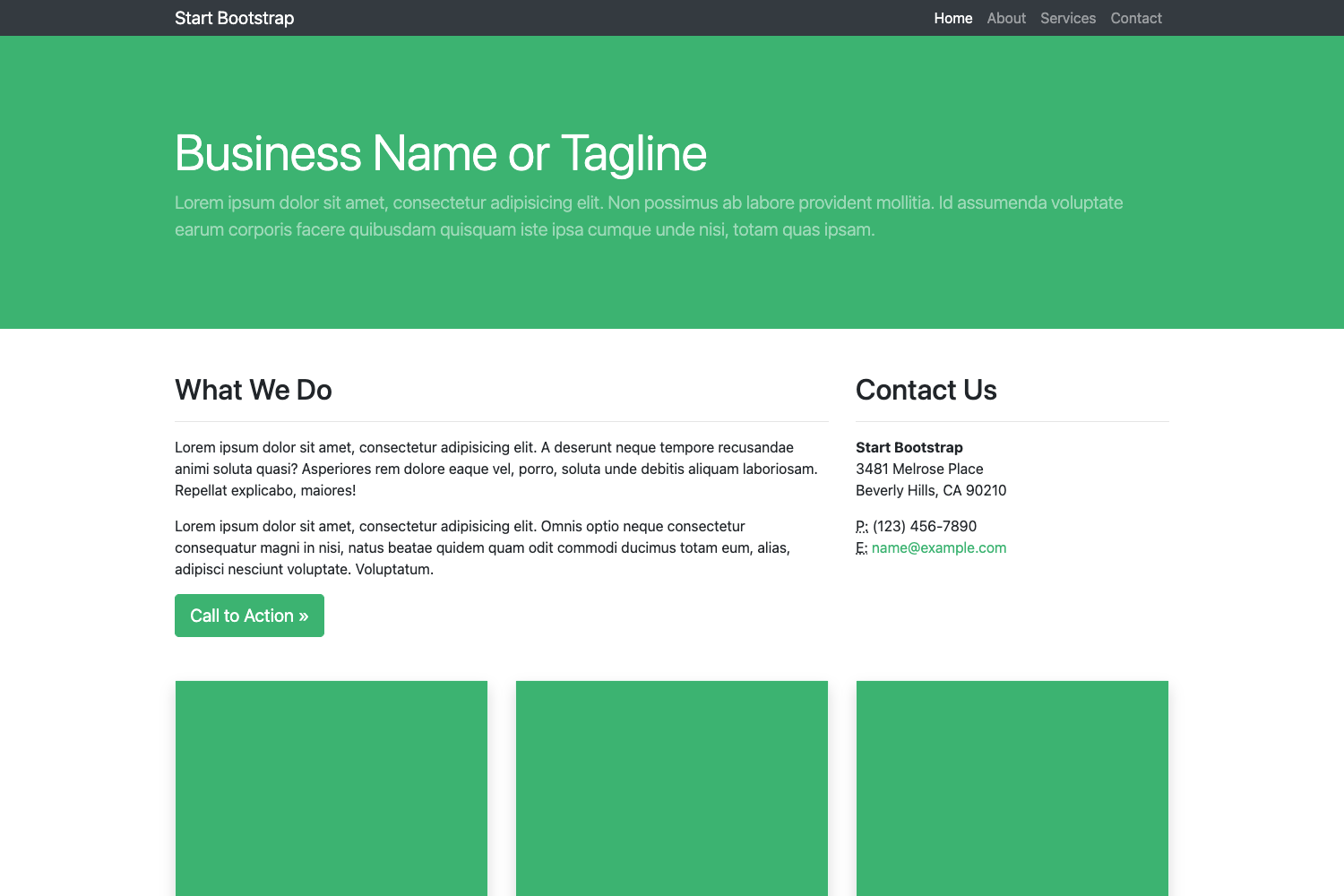 Screenshot of Business Frontpage