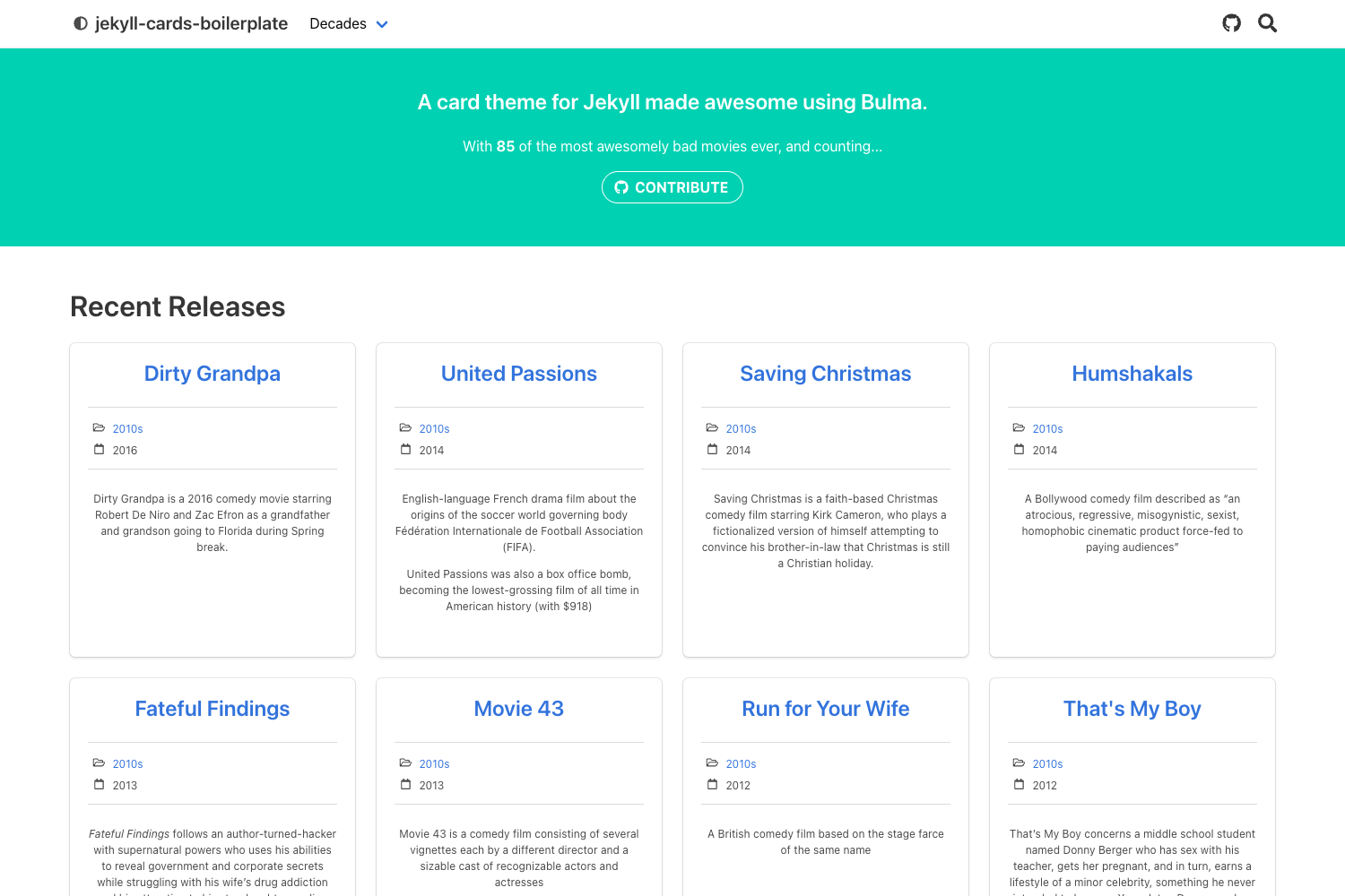 Screenshot of Jekyll Cards Boilerplate