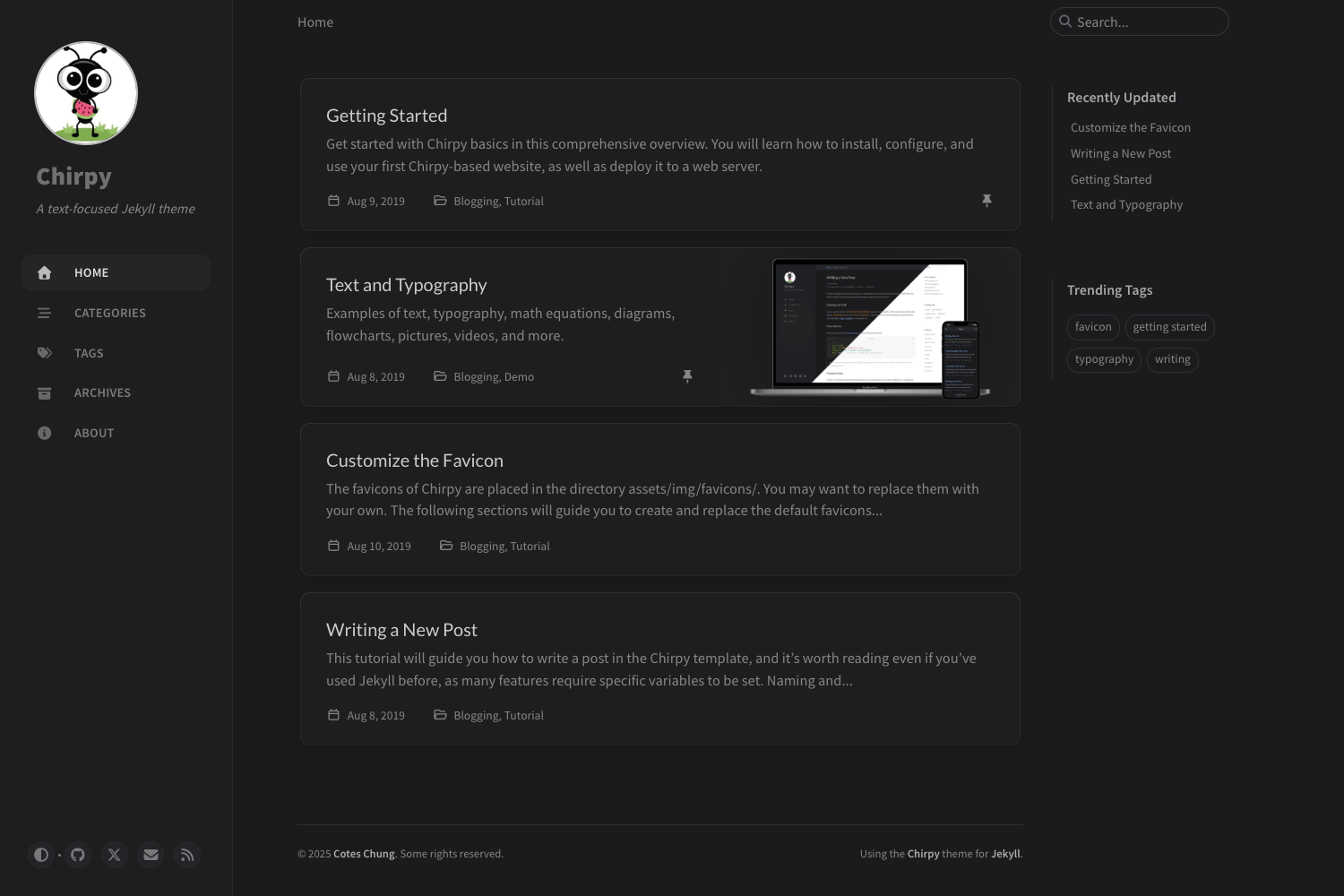Screenshot of Jekyll Theme Chirpy