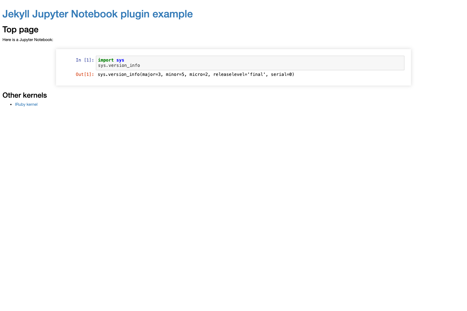 Screenshot of Jekyll Jupyter Notebook