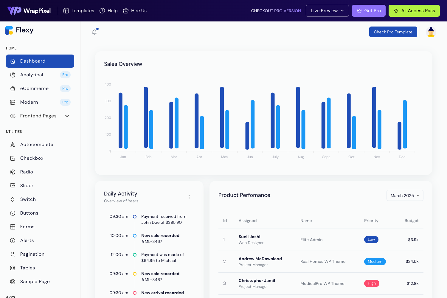 Screenshot of Flexy Next Js Free Admin Template