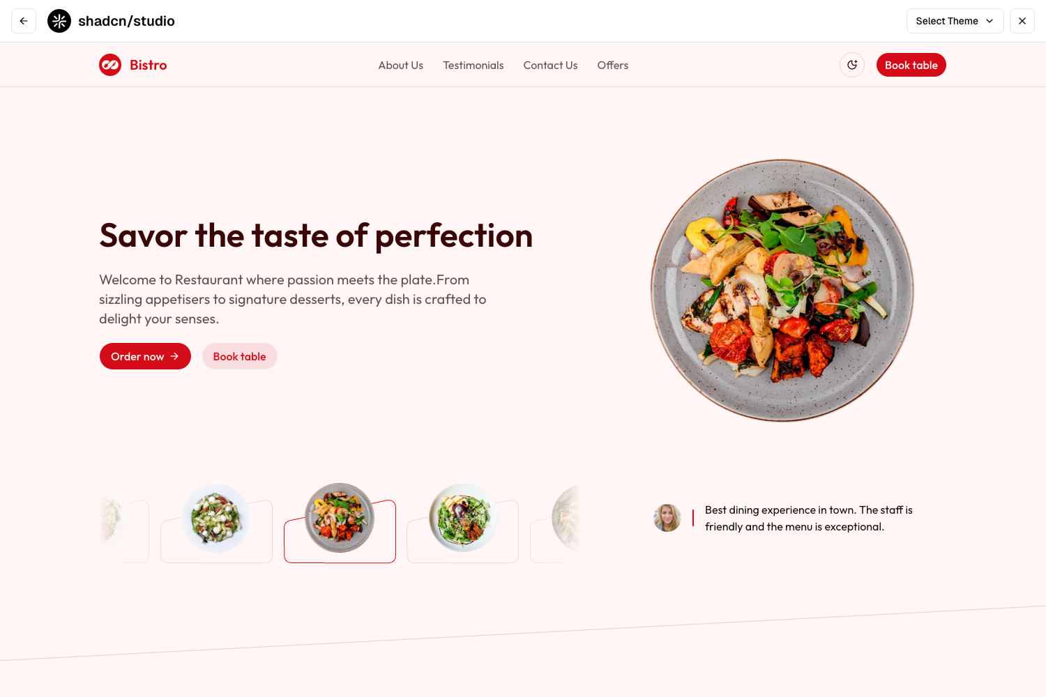 Screenshot of Bistro - Shadcn UI Restaurant Landing Page Template - Free