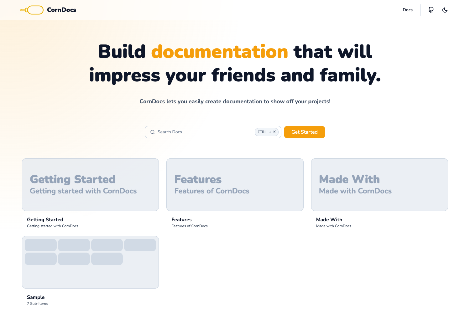 Screenshot of CornDocs - Nextjs Docs Template