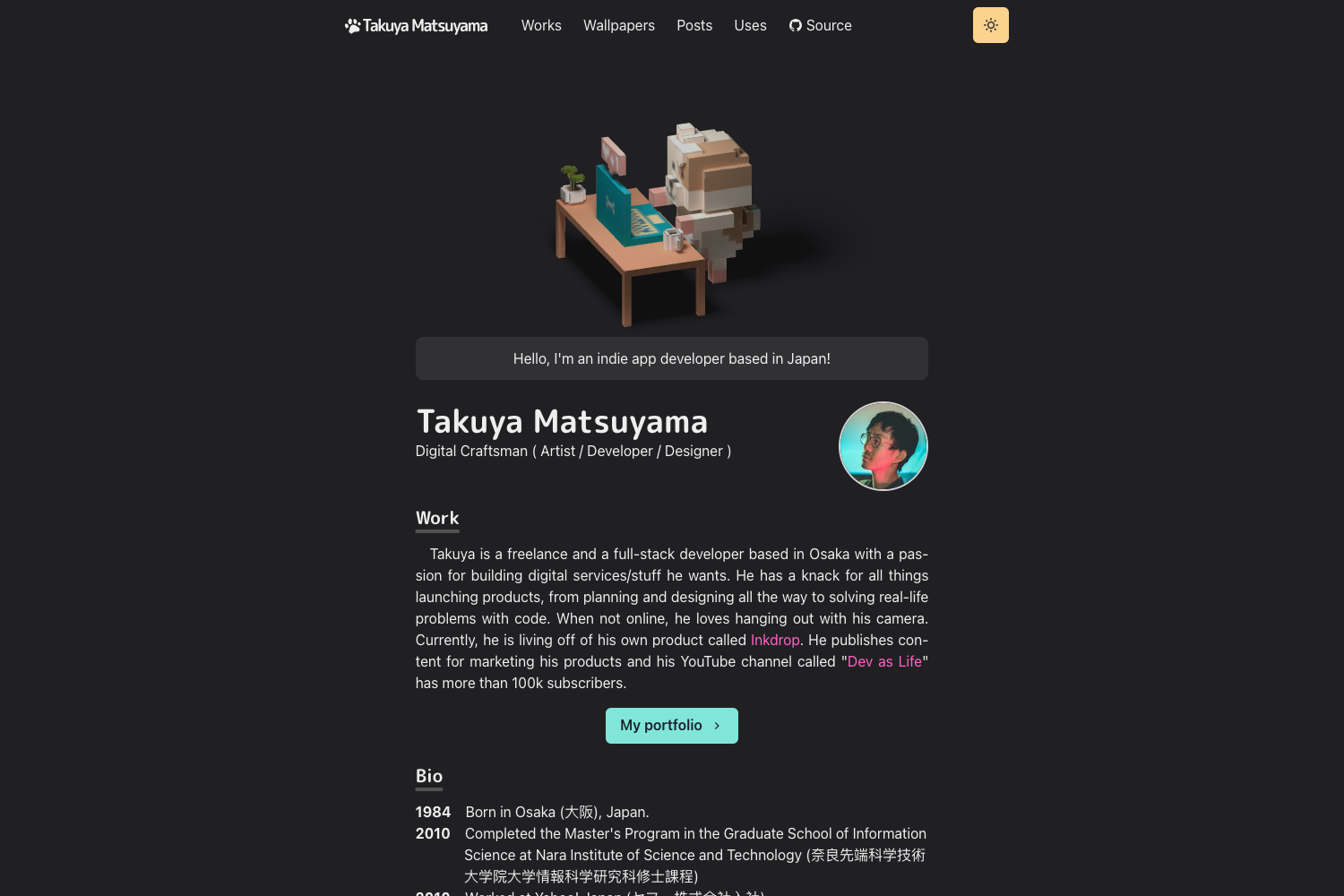 Screenshot of Craftzdog Homepage