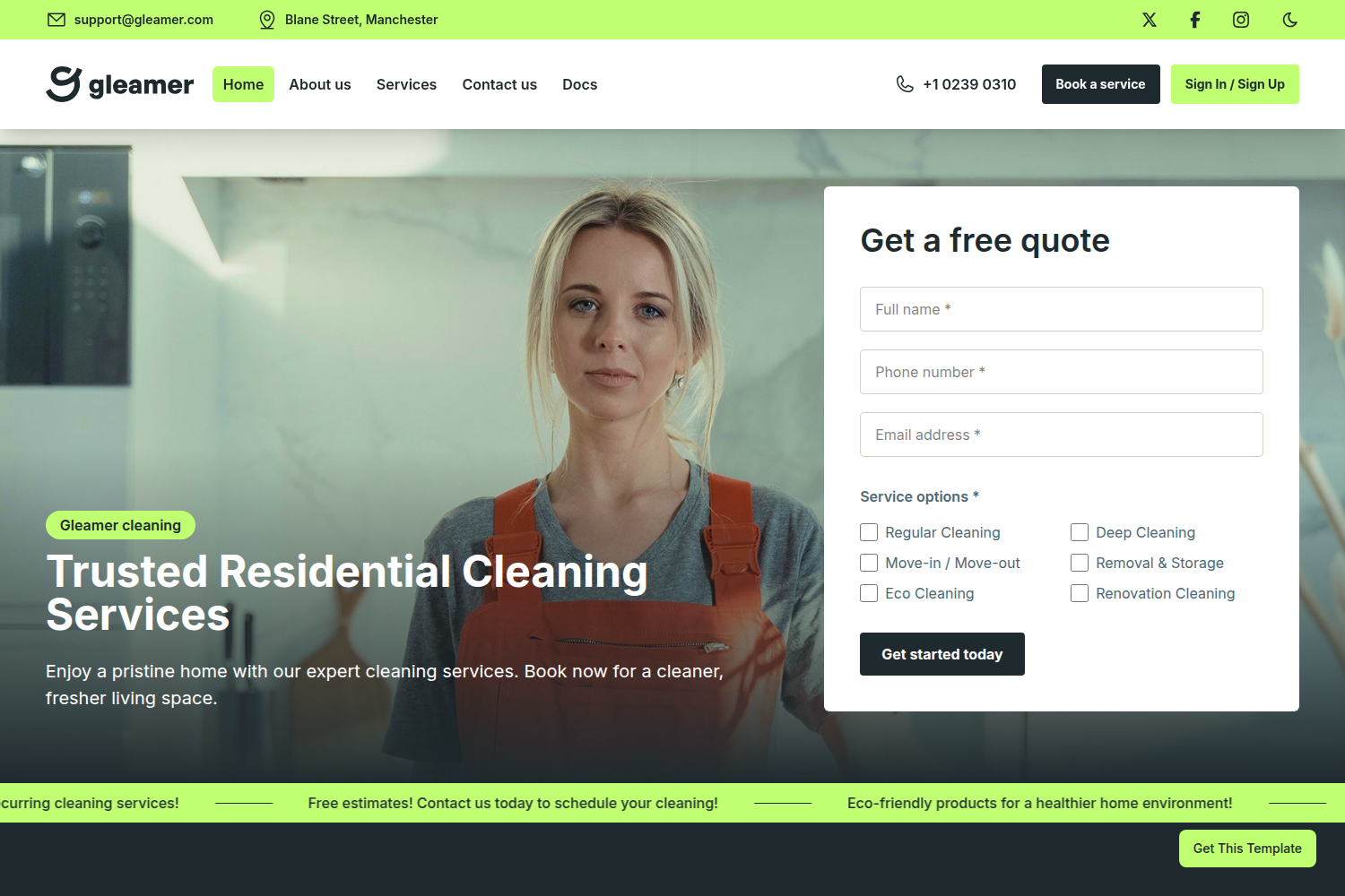 Screenshot of Gleamer - Cleaning Next.js Website Template