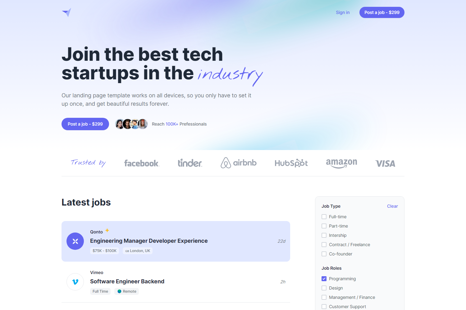 Screenshot of JobBoard