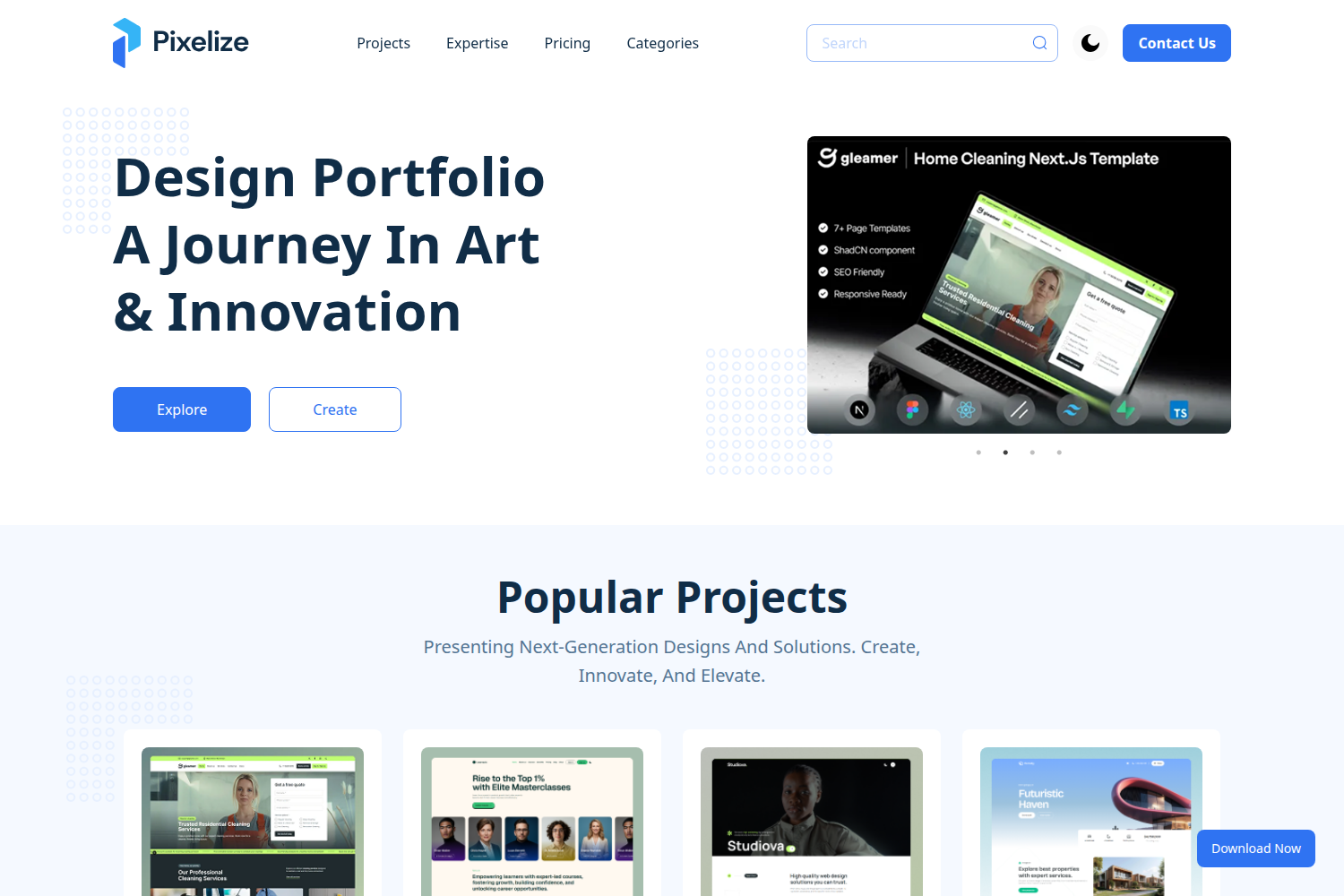 Screenshot of Pixelize Portfolio Nextjs Template