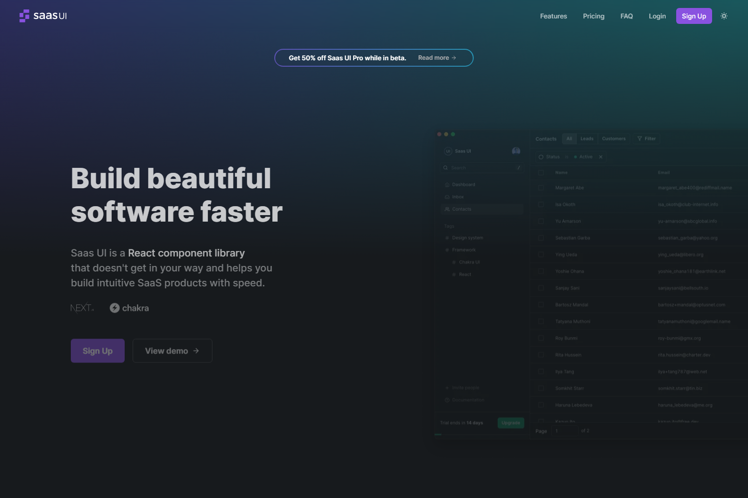 Screenshot of Saas UI - Next.js