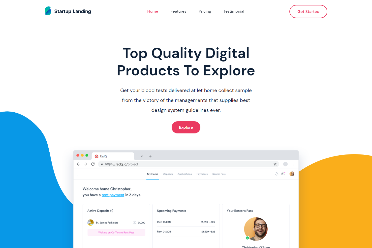 Screenshot of Startup Landing