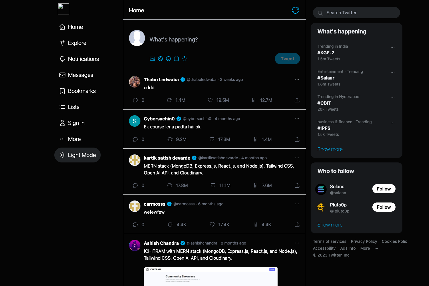 Screenshot of Twitter Clone