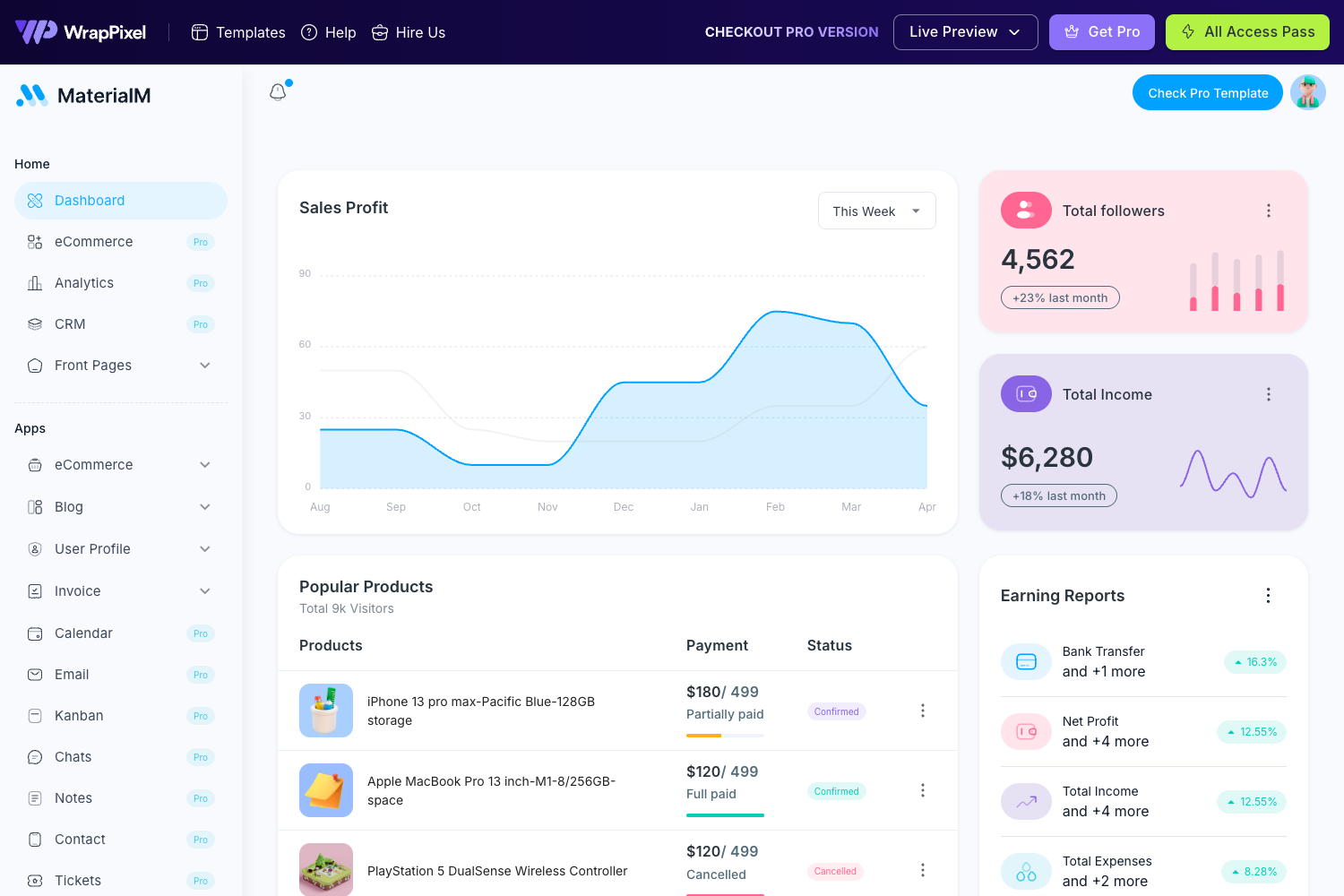 Screenshot of MaterialM Free Vuetify Nuxtjs Admin Template