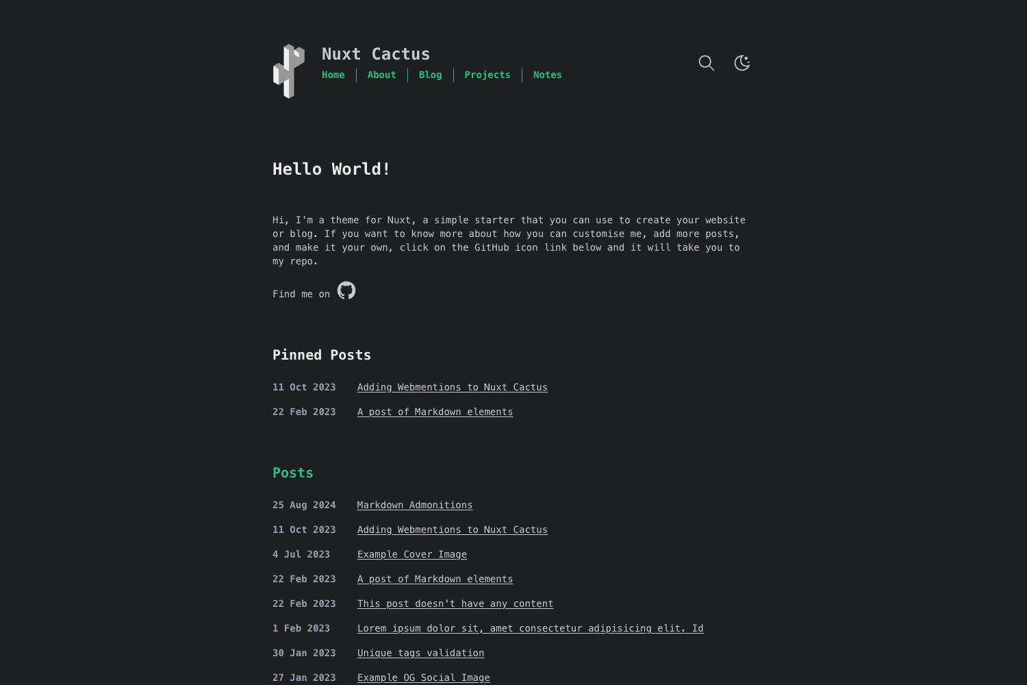 Screenshot of Nuxt Cactus Theme