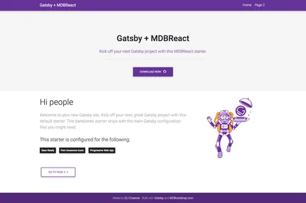 Screenshot of Gatsby Starter Mdbreact